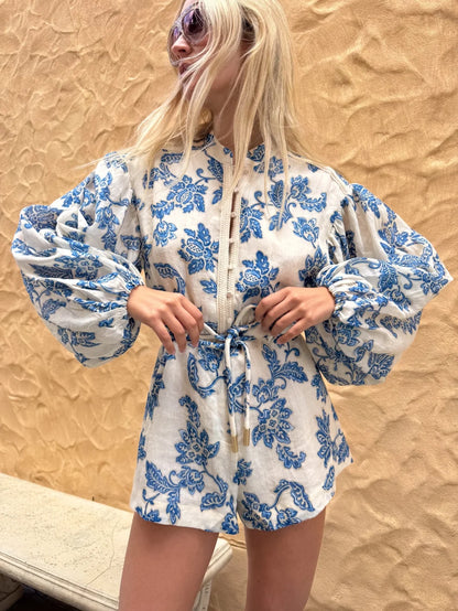 KIVARI - Bluebell Playsuit | Blue Ecru