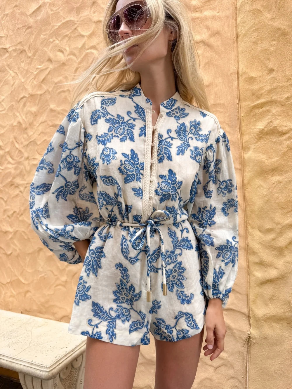 KIVARI - Bluebell Playsuit | Blue Ecru