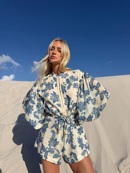 KIVARI - Bluebell Playsuit | Blue Ecru