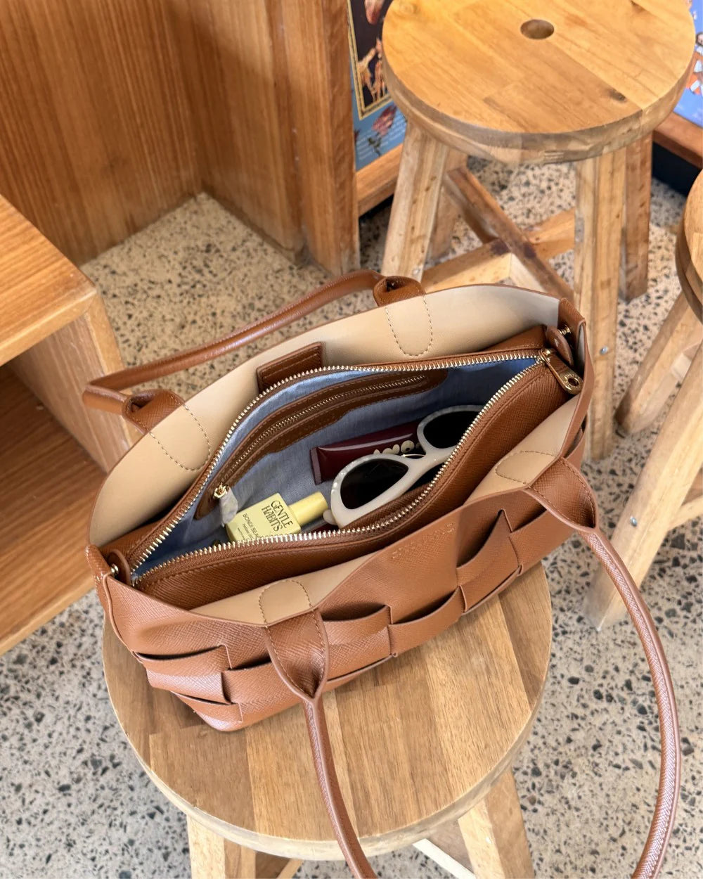 ELMS + KING - Kenley East-West Bag | Tan Saffiano