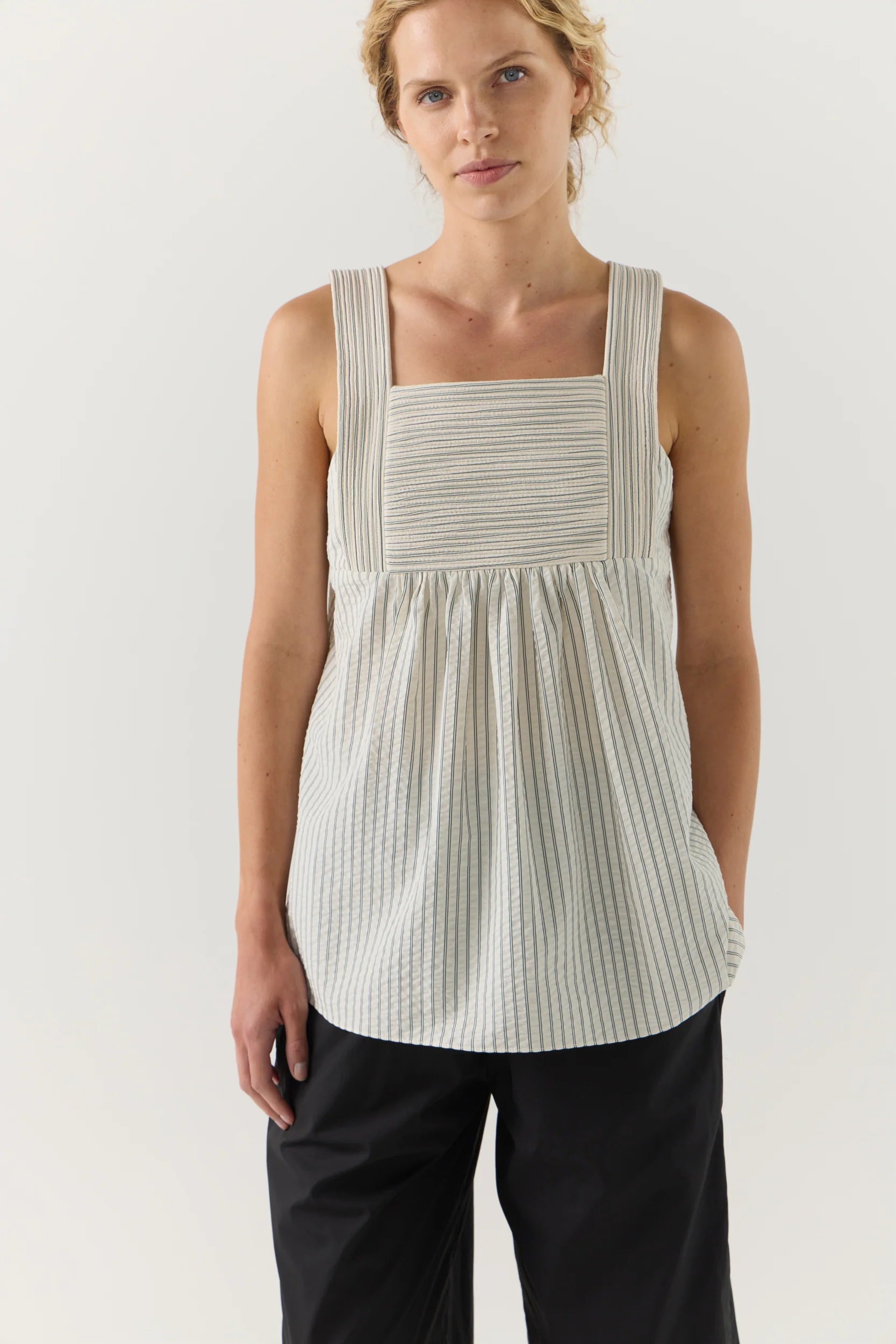 Foemina - Lydia Top | Basil Stripe Seersucker Foemina