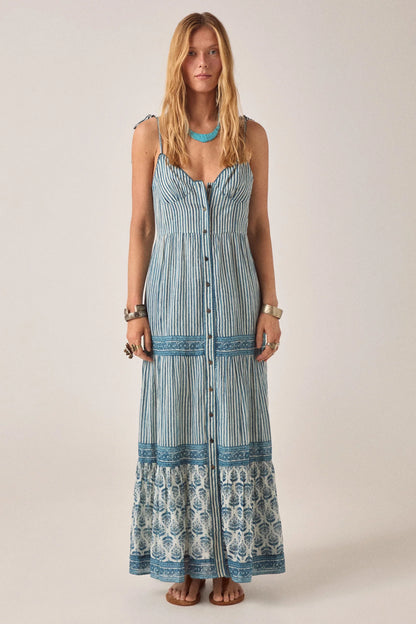 Maison Hotel - Cristina Sleeveless Dress | Mediterranean Stripes Blue Ink