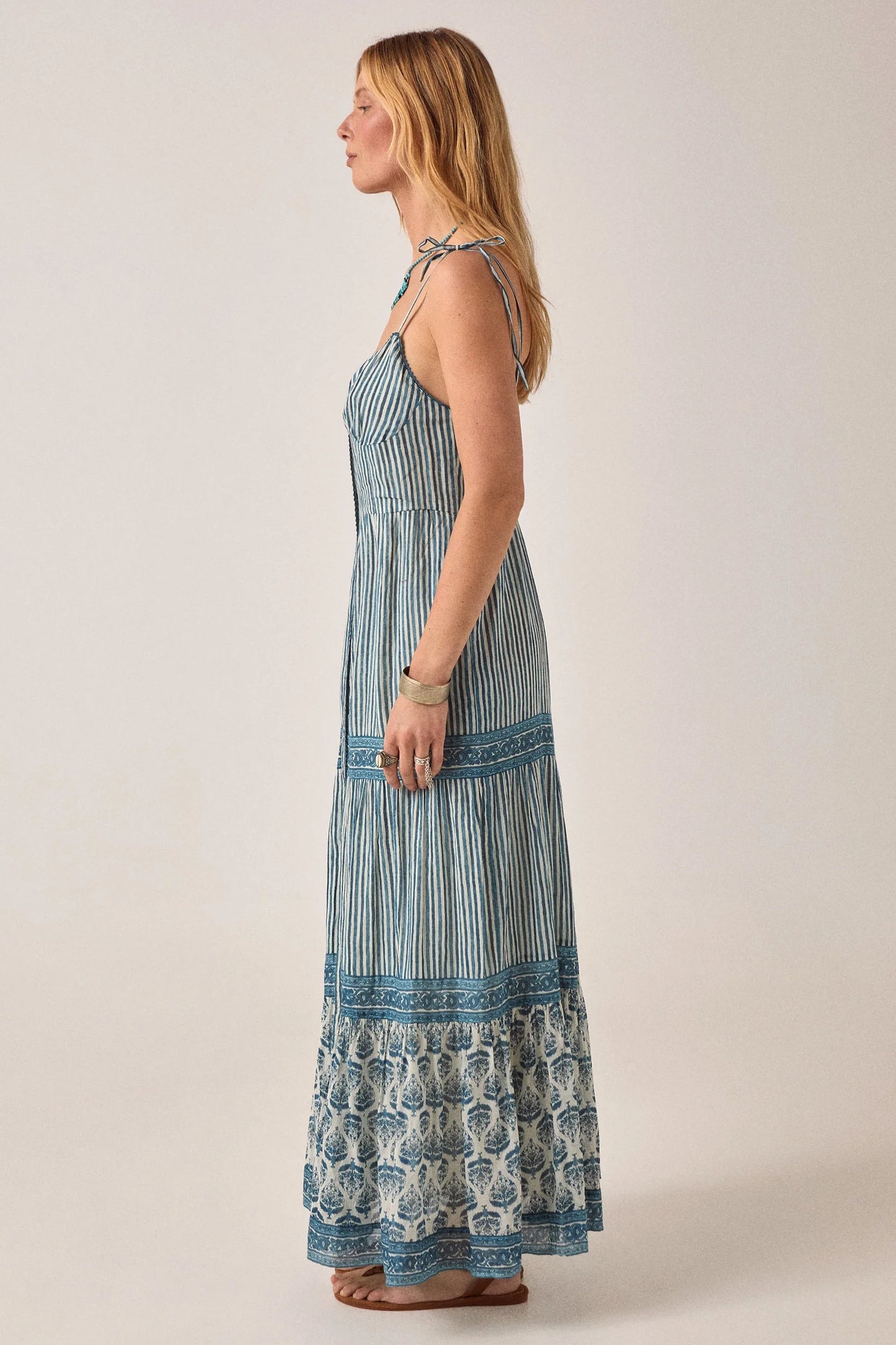 Maison Hotel - Cristina Sleeveless Dress | Mediterranean Stripes Blue Ink