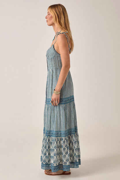 Maison Hotel - Cristina Sleeveless Dress | Mediterranean Stripes Blue Ink