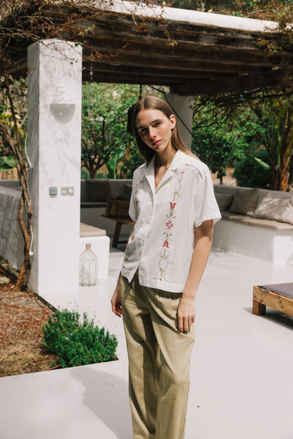 Indi & Cold - Pleated Pinstripe Trouser | Khaki