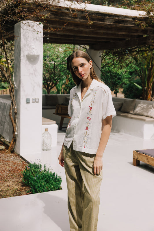 Indi & Cold - Pleated Pinstripe Trouser | Khaki