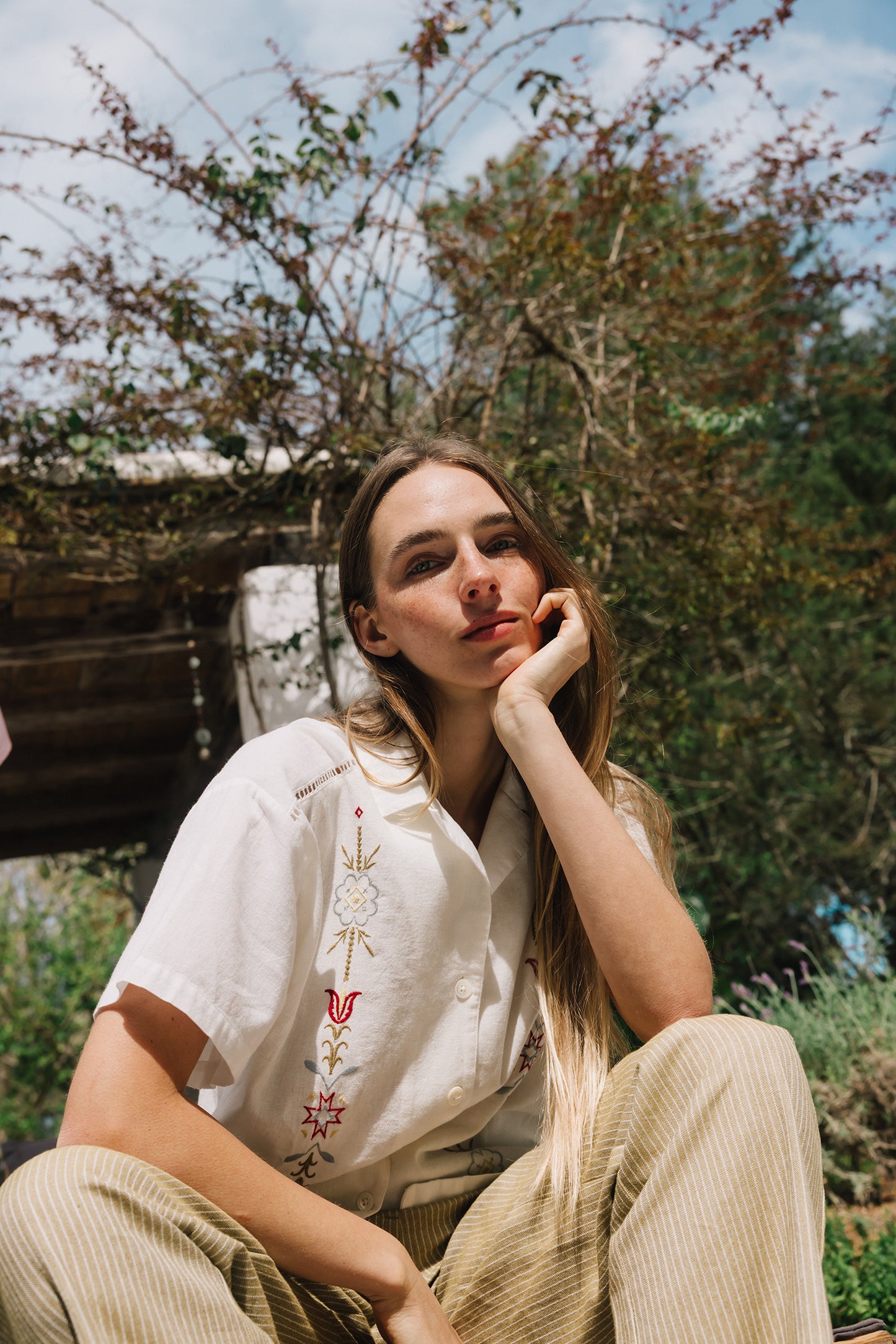 Indi & Cold - Pleated Pinstripe Trouser | Khaki