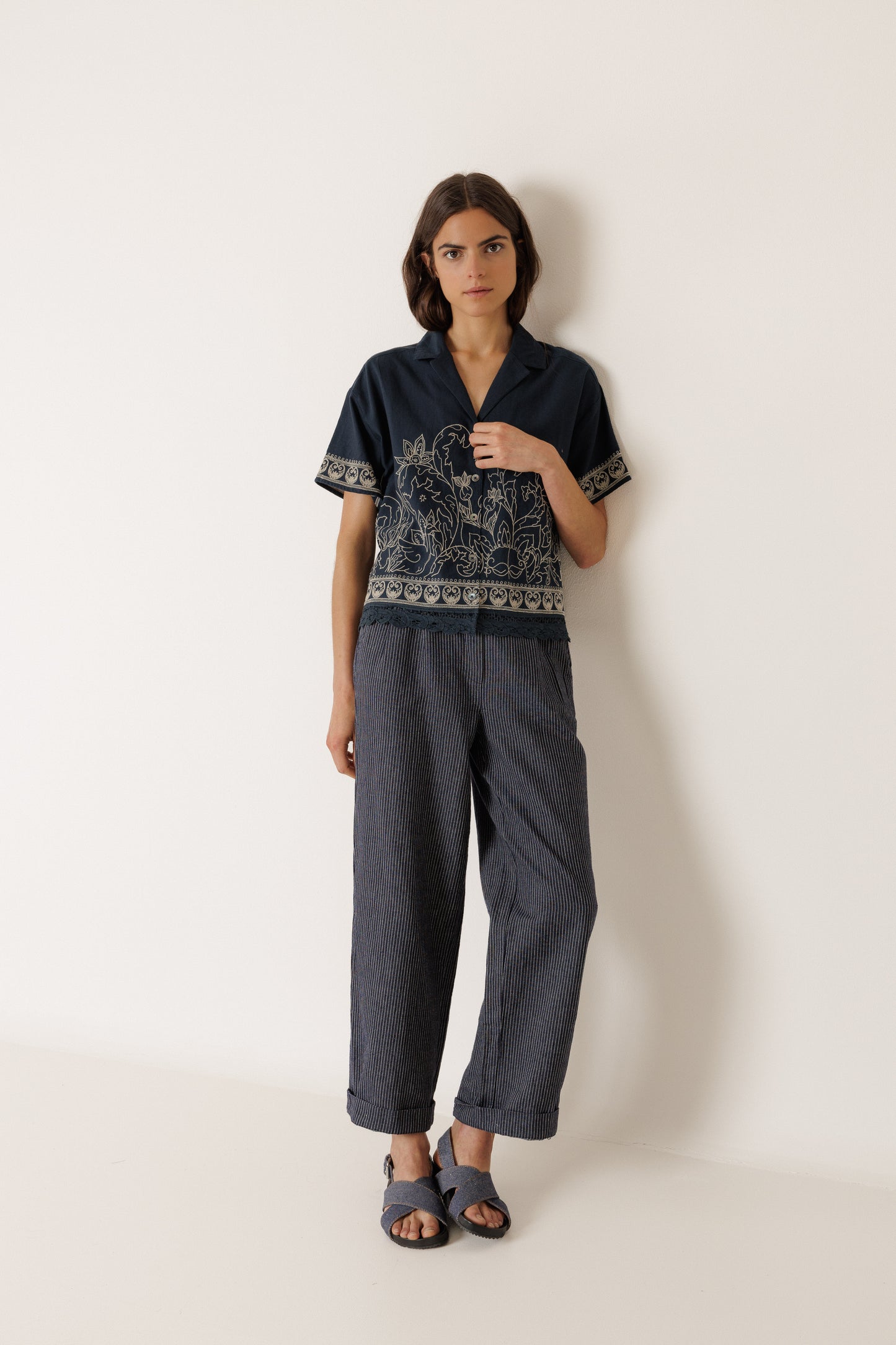 Indi & Cold - Pleated Pinstripe Trouser | Indigo
