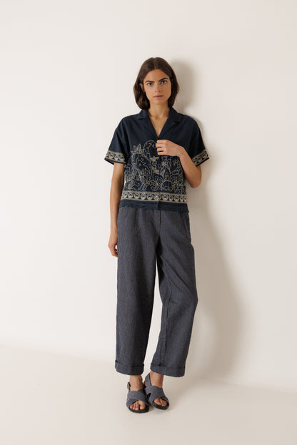 Indi & Cold - Pleated Pinstripe Trouser | Indigo