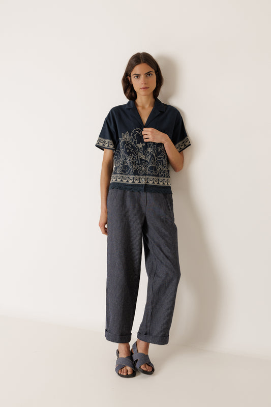 Indi & Cold - Pleated Pinstripe Trouser | Indigo