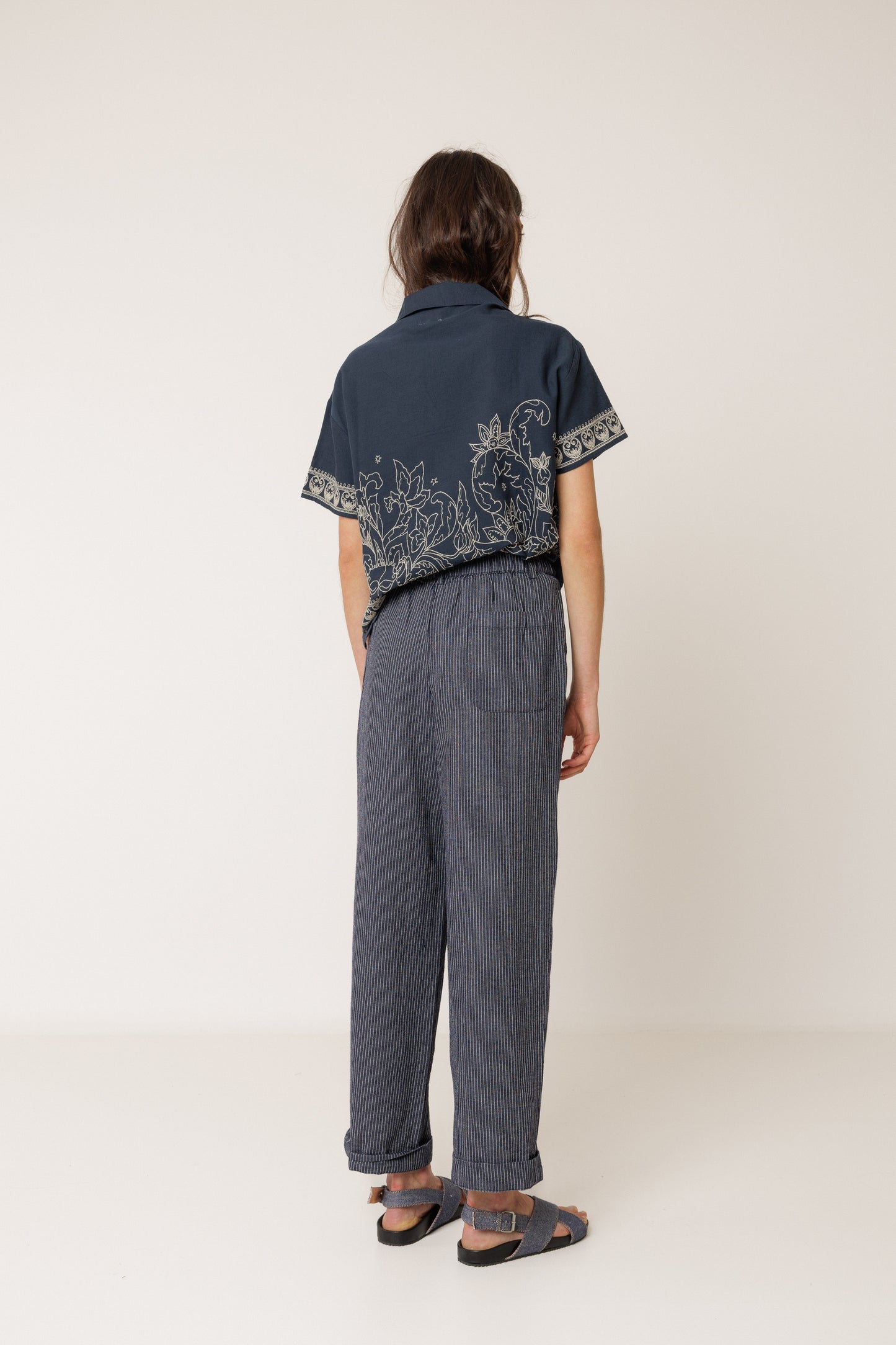 Indi & Cold - Pleated Pinstripe Trouser | Indigo