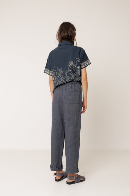 Indi & Cold - Pleated Pinstripe Trouser | Indigo