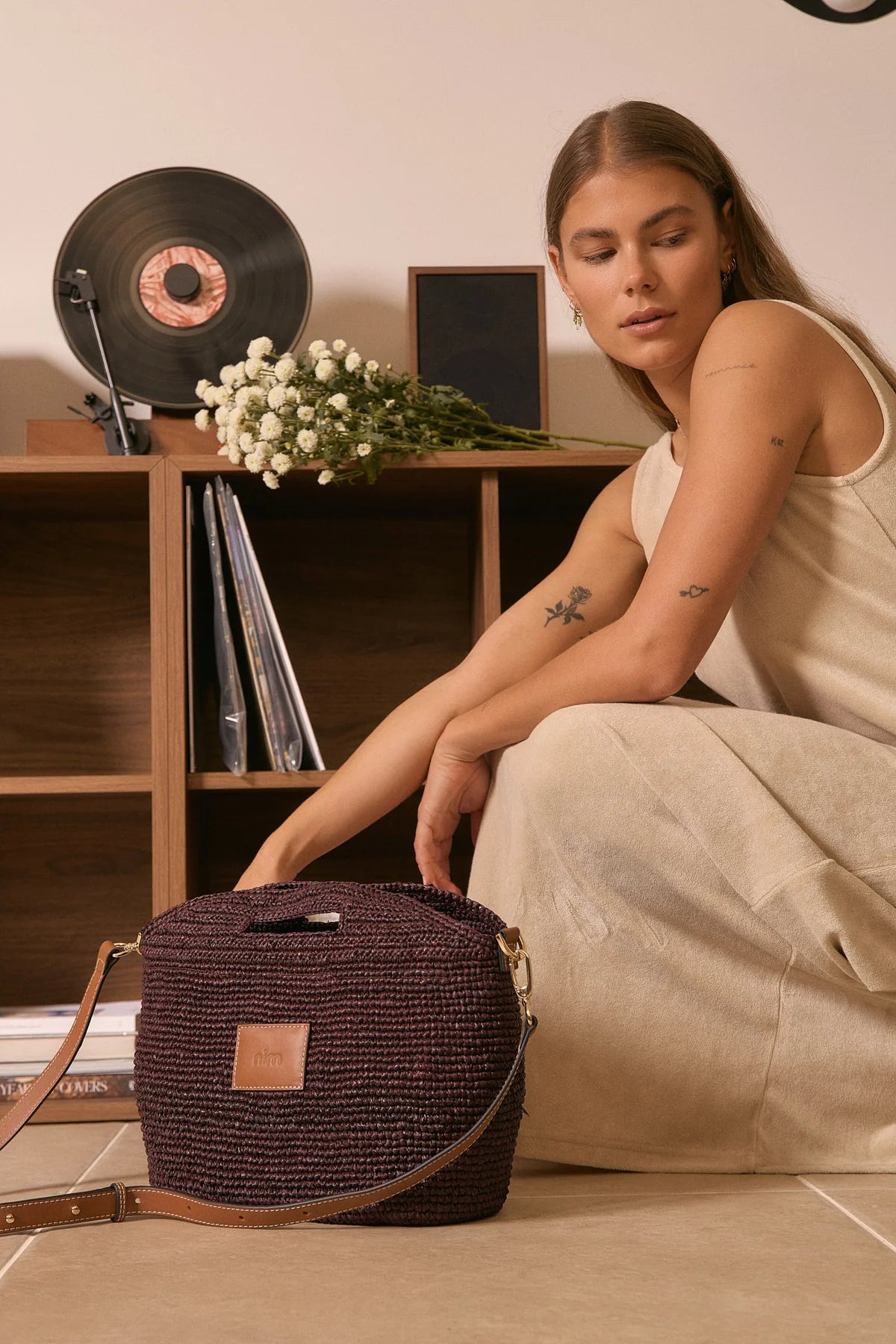 Nim The Label - Leather Trim Raffia BB | Cocoa