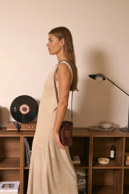 Nim The Label - Leather Trimmed Raffia Pocket | Cocoa