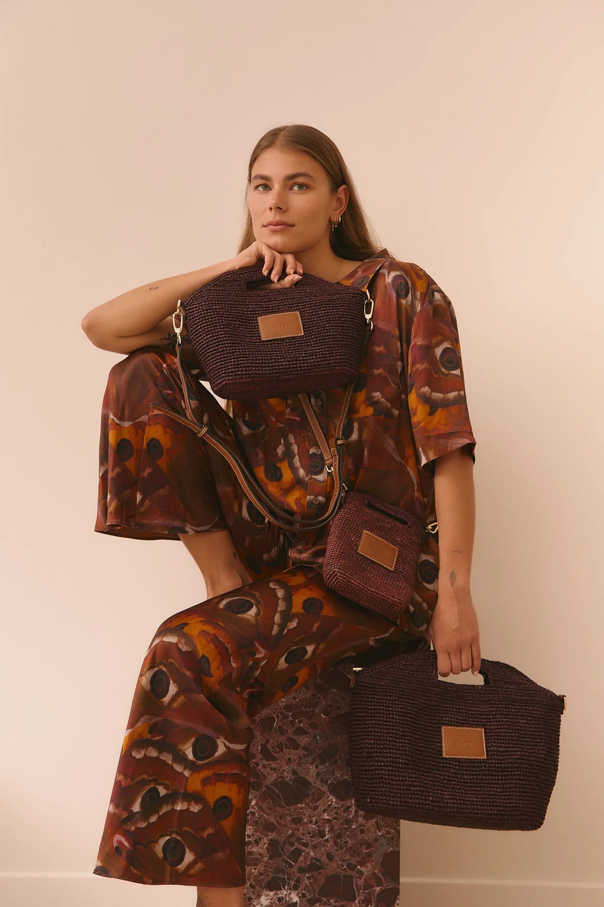 Nim The Label - Leather Trim Raffia BB | Cocoa