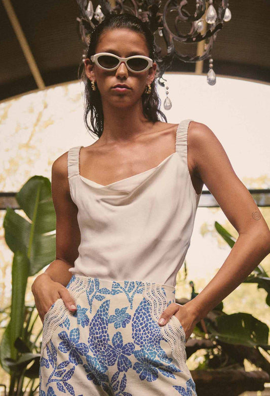 OnceWas - Delray Reversible Cupro Cami | Ivory OnceWas