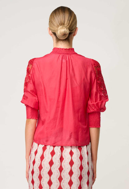 OnceWas - Oleander Cotton Silk Blouse | Ruby