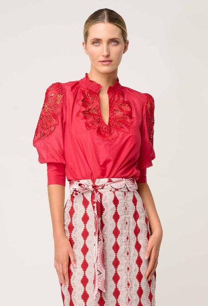 OnceWas - Oleander Cotton Silk Blouse | Ruby