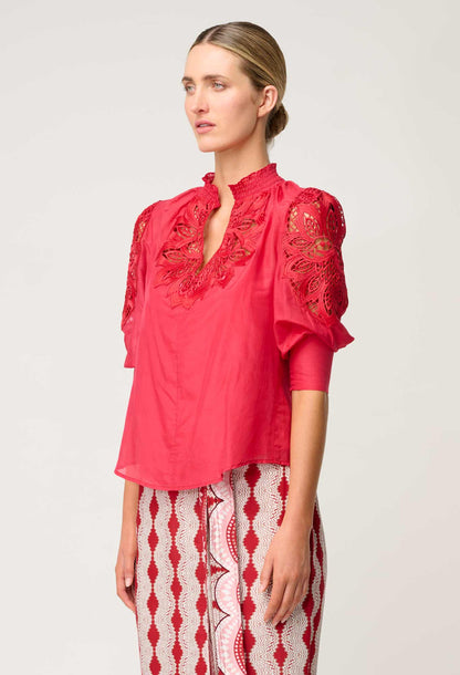 OnceWas - Oleander Cotton Silk Blouse | Ruby