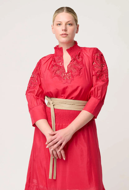 OnceWas - Oleander Cotton Silk Blouse | Ruby