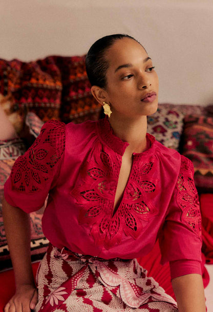 OnceWas - Oleander Cotton Silk Blouse | Ruby