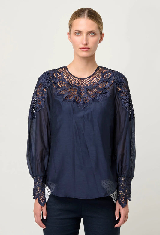 OnceWas - Mirador Lace Detail Blouse | Night OnceWas
