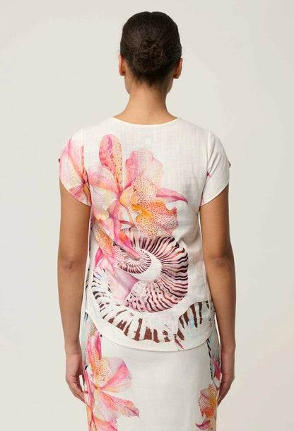 OnceWas - Avis Linen Viscose Top | Nautilus Bloom