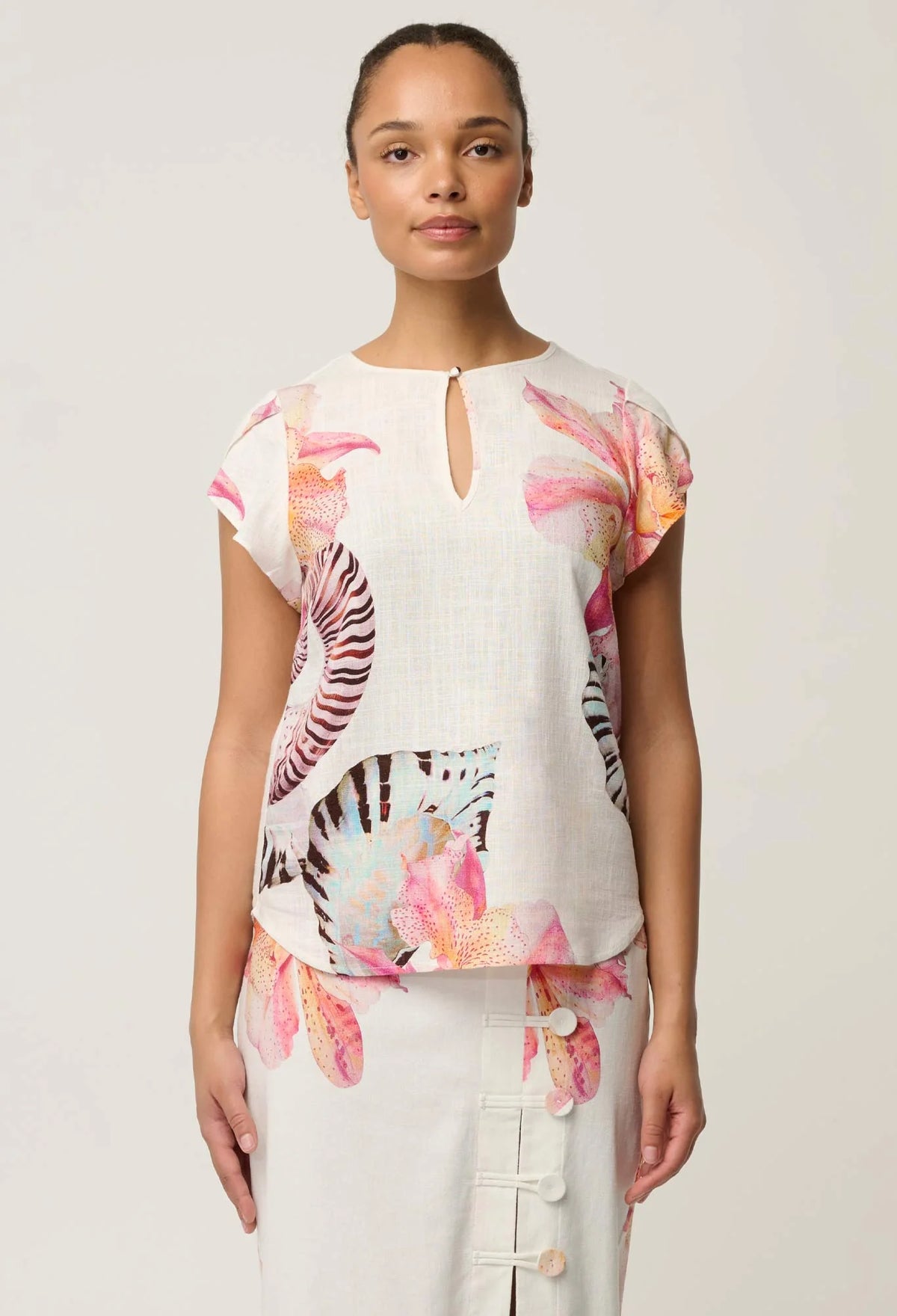 OnceWas - Avis Linen Viscose Top | Nautilus Bloom