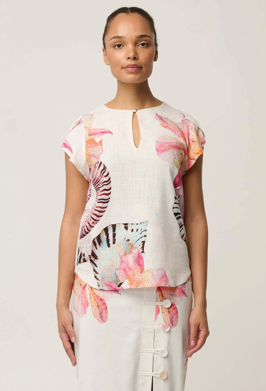 OnceWas - Avis Linen Viscose Top | Nautilus Bloom