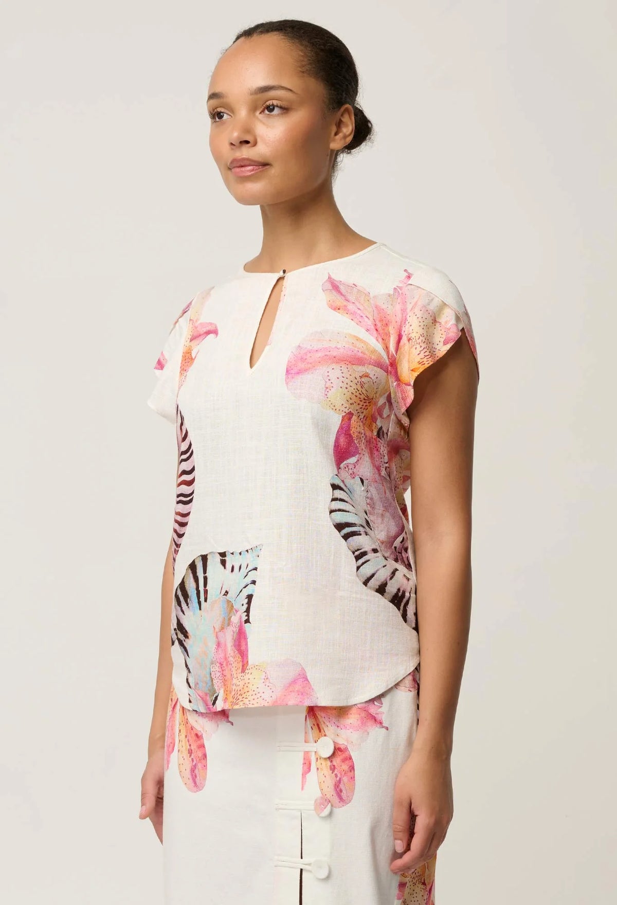 OnceWas - Avis Linen Viscose Top | Nautilus Bloom