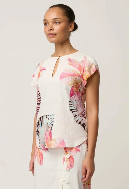 OnceWas - Avis Linen Viscose Top | Nautilus Bloom