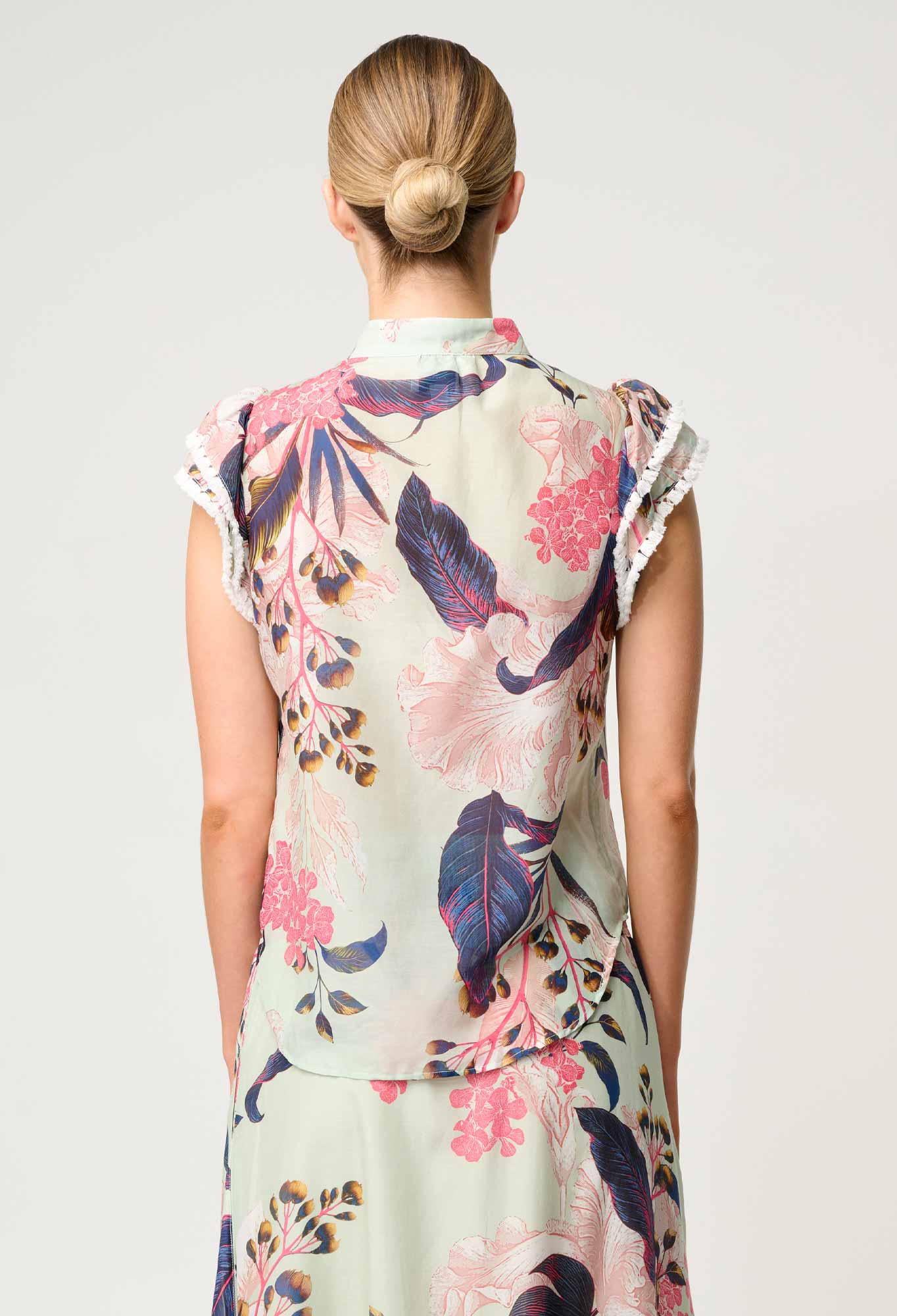 OnceWas - Luma Cotton Silk Flutter Sleeve Top | Oasis Flora