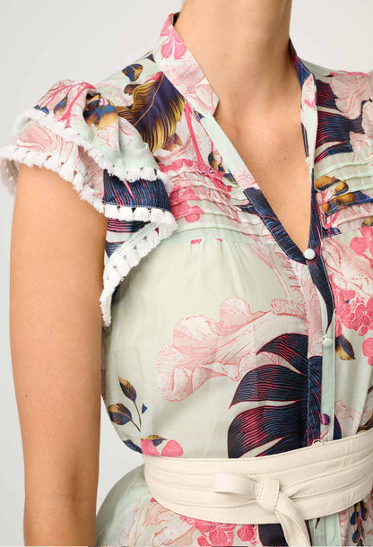 OnceWas - Luma Cotton Silk Flutter Sleeve Top | Oasis Flora