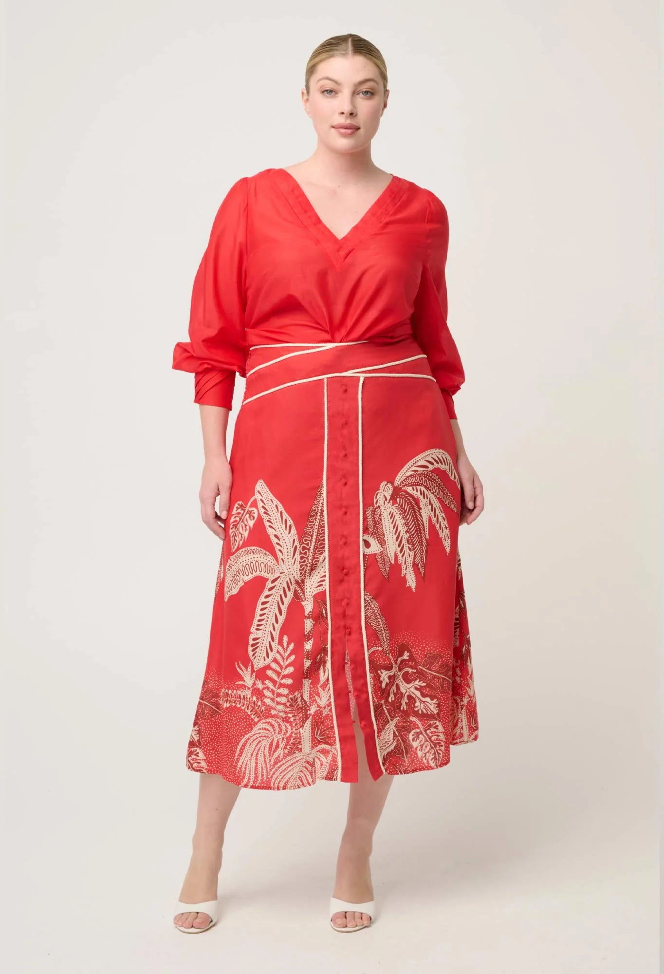 OnceWas - Harper Viscose Faille Print Criss Cross Waist Panel Skirt | Crimson Palms