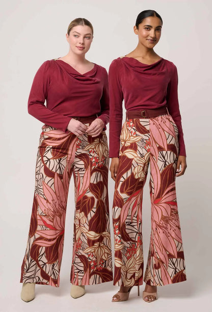 OnceWas - Serene Gold Detail Cupro Viscose Stretch Top | Ruby
