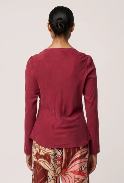 OnceWas - Serene Gold Detail Cupro Viscose Stretch Top | Ruby