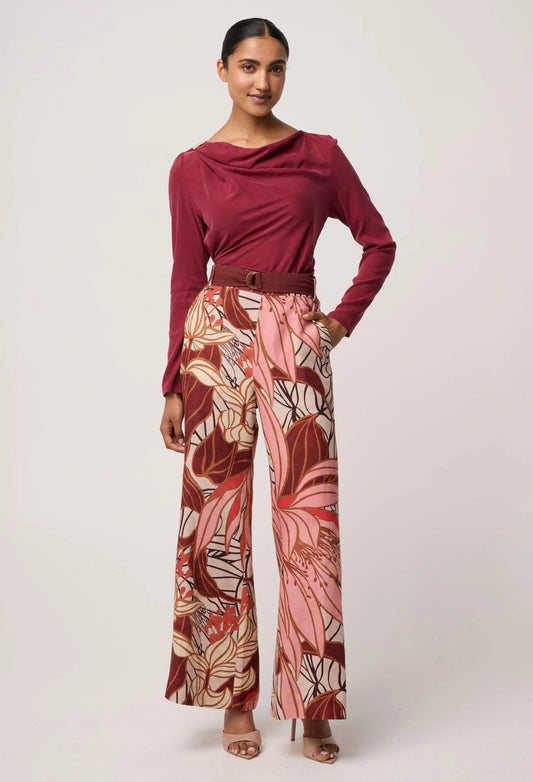 OnceWas - Serene Gold Detail Cupro Viscose Stretch Top | Ruby