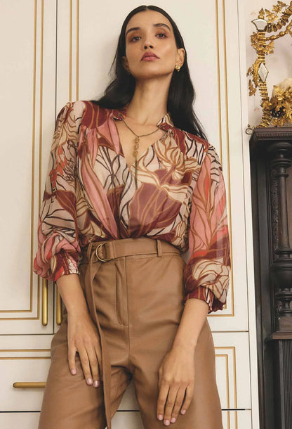 OnceWas - Freya Sheer Viscose Blouse with Embellished Neck Detail | Cathedral Botanic