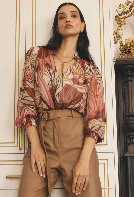 OnceWas - Freya Sheer Viscose Blouse with Embellished Neck Detail | Cathedral Botanic