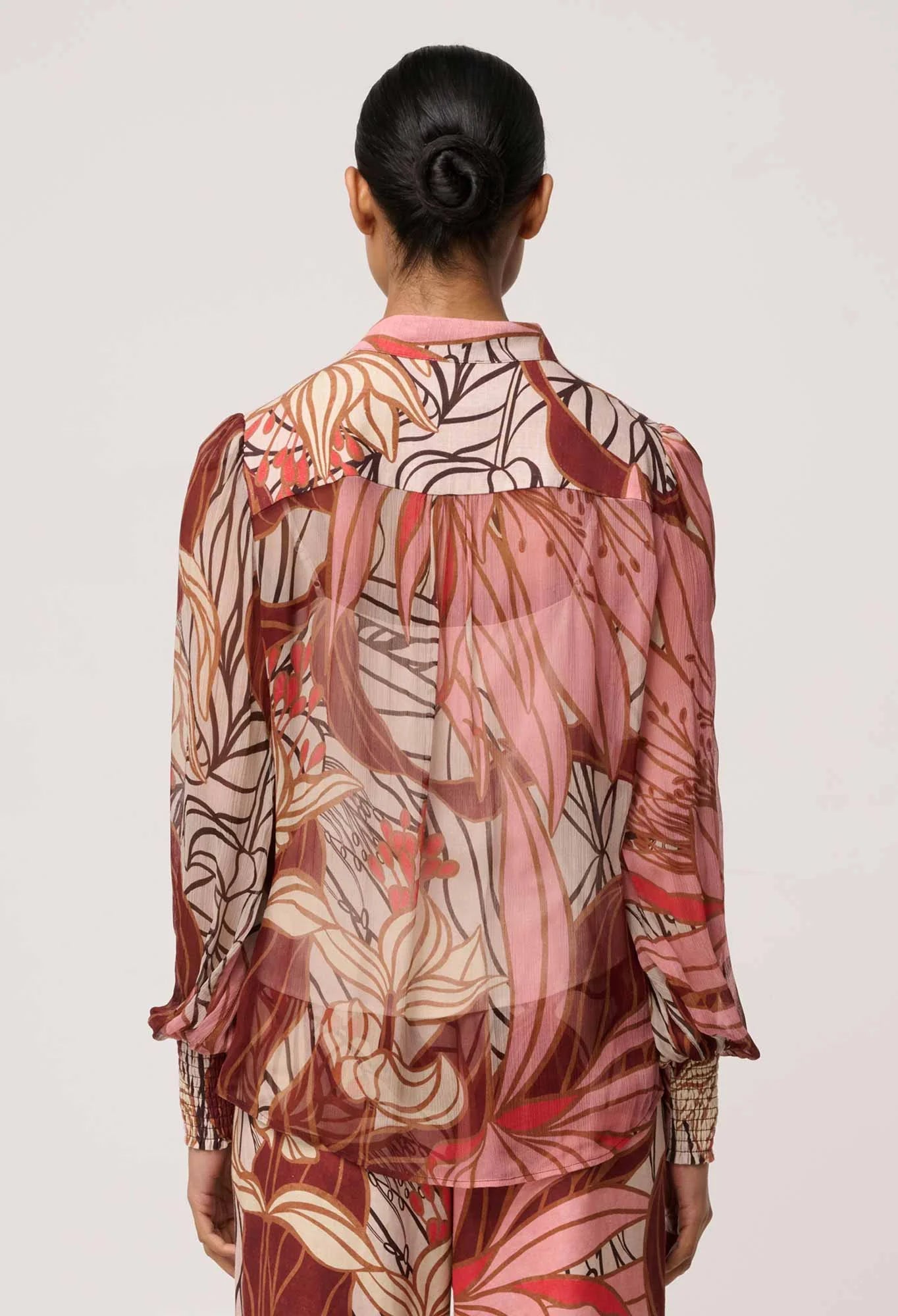 OnceWas - Freya Sheer Viscose Blouse with Embellished Neck Detail | Cathedral Botanic