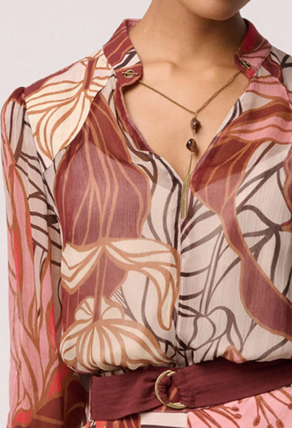 OnceWas - Freya Sheer Viscose Blouse with Embellished Neck Detail | Cathedral Botanic