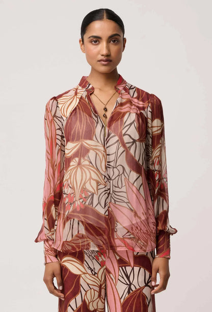 OnceWas - Freya Sheer Viscose Blouse with Embellished Neck Detail | Cathedral Botanic