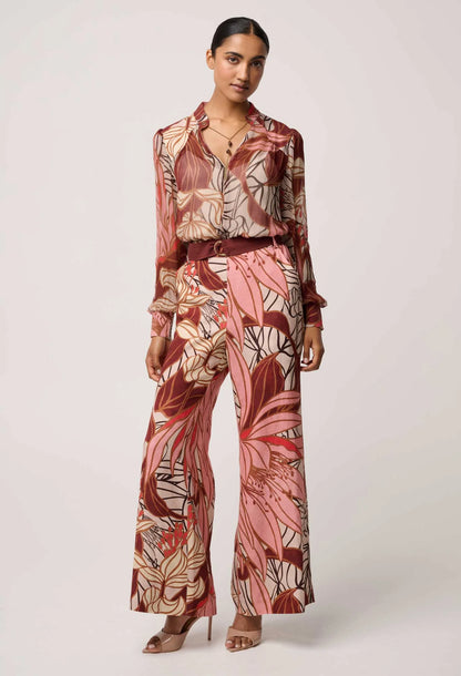 OnceWas - Adele Linen Viscose Belted Printed Pant | Cathedral Botanic