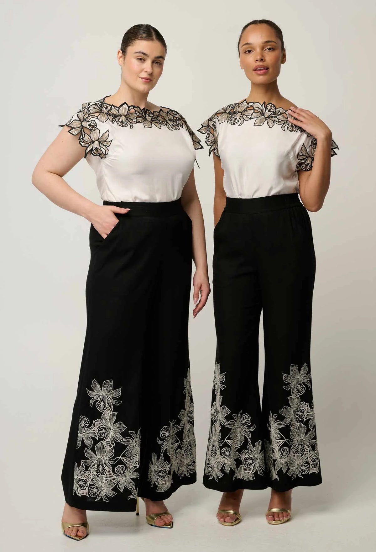 OnceWas - Eleanor Cupro Blend Embroidery Detail Wide Neck Top | Ivory