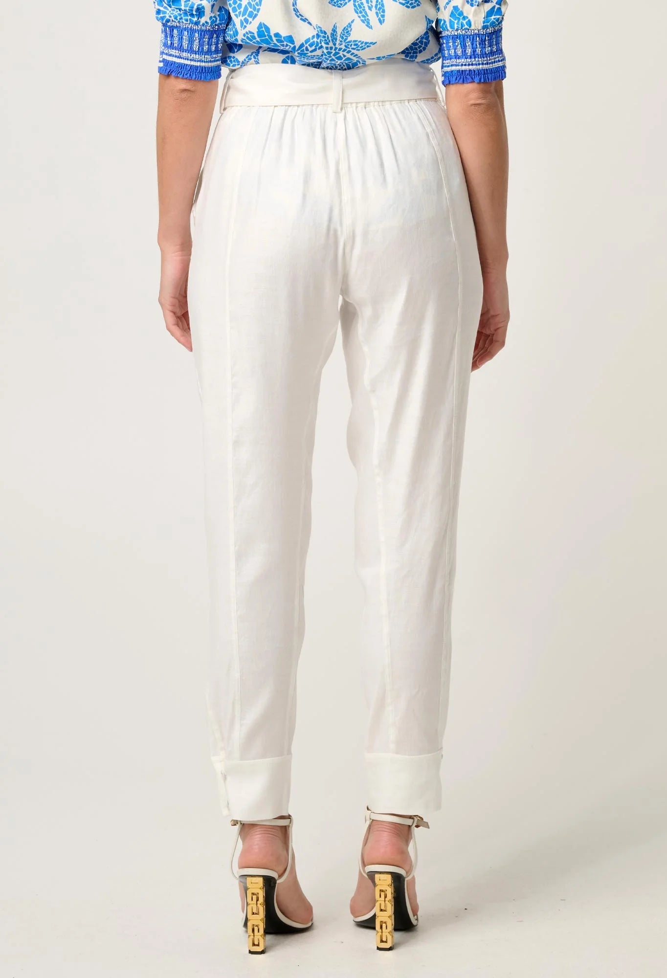 OnceWas - Trinidad Linen Viscose Button Cuff Pant | Ivory OnceWas