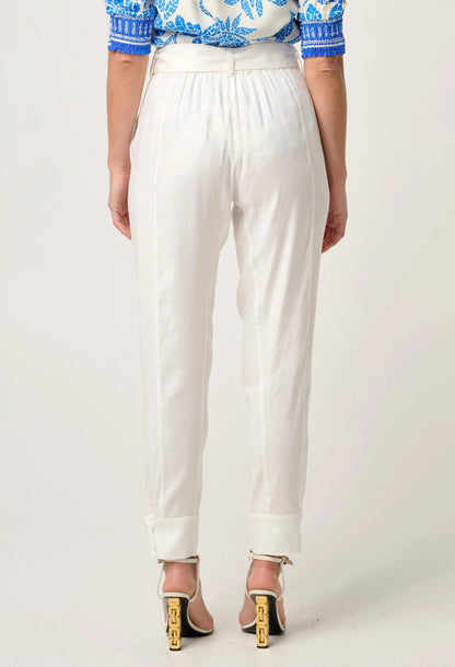 OnceWas - Trinidad Linen Viscose Button Cuff Pant | Ivory OnceWas