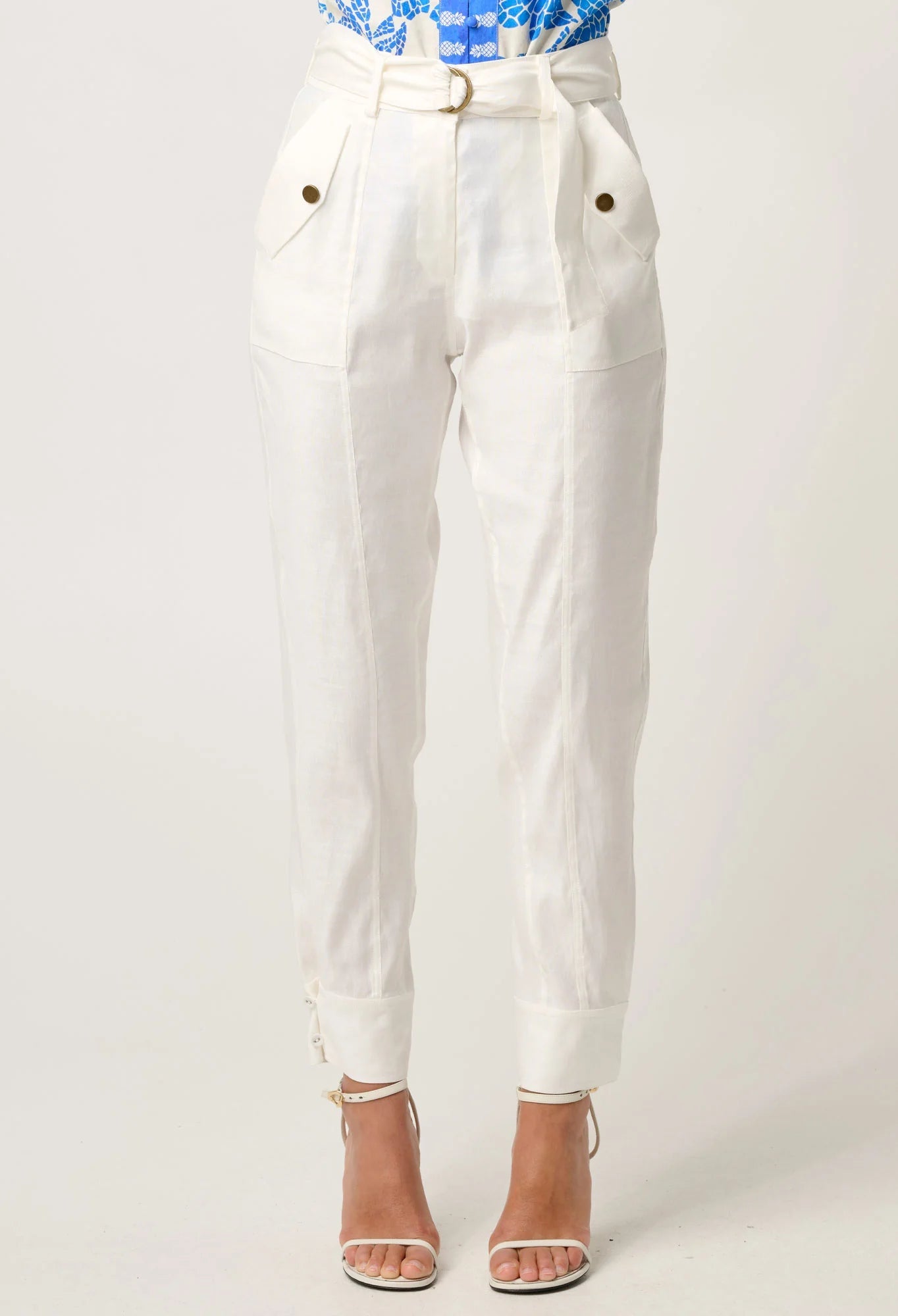 OnceWas - Trinidad Linen Viscose Button Cuff Pant | Ivory OnceWas