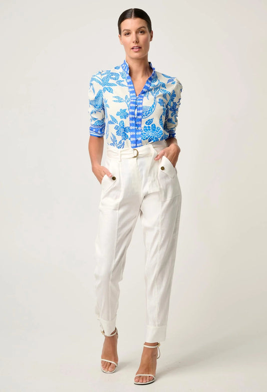 OnceWas - Trinidad Linen Viscose Button Cuff Pant | Ivory OnceWas