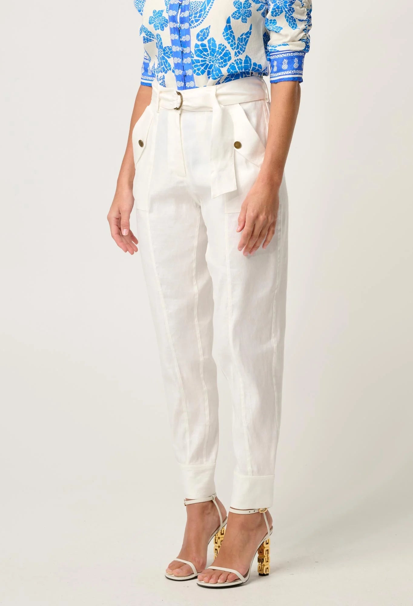 OnceWas - Trinidad Linen Viscose Button Cuff Pant | Ivory OnceWas