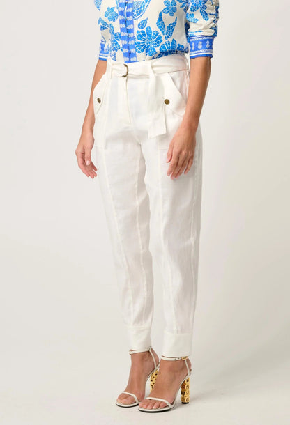 OnceWas - Trinidad Linen Viscose Button Cuff Pant | Ivory OnceWas